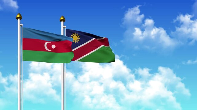 Waving flags of AZERBAIJAN and NAMIBIA on pole included with alpha