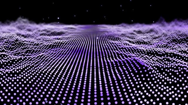 Abstract glowing particle wave grid landscape futuristic technology background ai 4k animation video