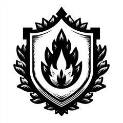 Fototapeta premium Black Shield Emblem with Flame and Laurel Leaves