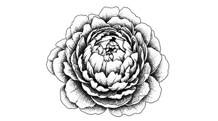 Obraz premium A detailed black and white illustration of a flower with many petals isolated on white background