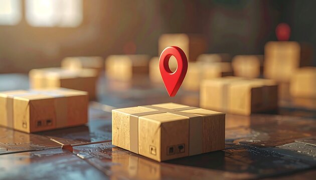 A red pin marks a parcel among many on a wooden floor