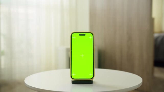 Smartphone green screen mockup approaching camera