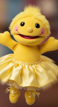 Cute Yellow Puppet in a Ballet Outfit.