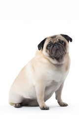 Obraz premium Pug dog sitting and looking at the camera in a studio setting during a bright day