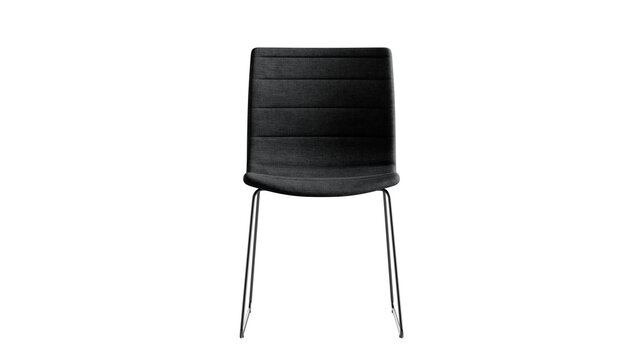 Front view of a black leather chair with a metal frame and soft seat on a transparent PNG background.
