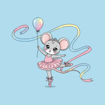 Cute Mouse Wears Pink Tutu Outfit.