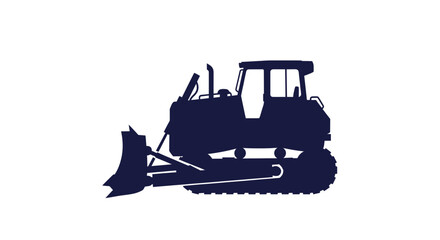 Dark Blue Silhouette of a Bulldozer on White Background © Deni