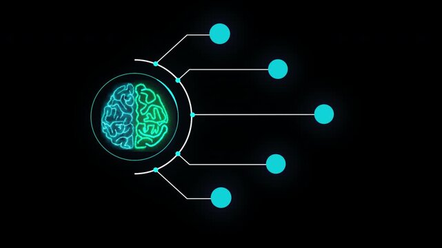 4K Transparent Agentic AI Digital Brain Animation. Glowing Multi-Agent System Nodes and Autonomous Neural Hub (Alpha Channel)