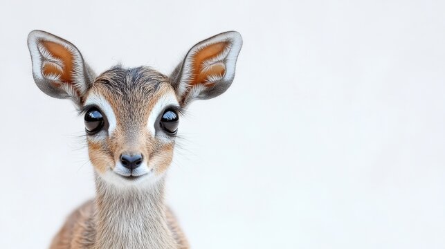Adorable baby dikdik antelope with large curious eyes