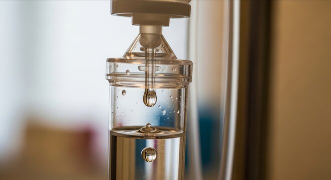 Close-Up of Water Droplet on Medical Infusion Device in Clinic