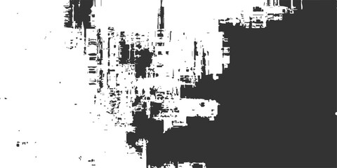 Fototapeta premium Abstract black and white glitch texture background with distressed grungy noise and geometric digital pixelated artifacts