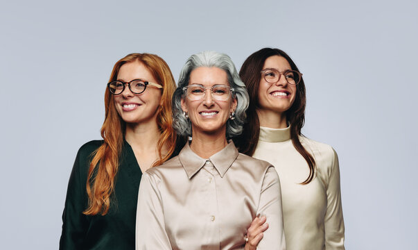Women of different ages wearing eyeglasses for optometry campaign