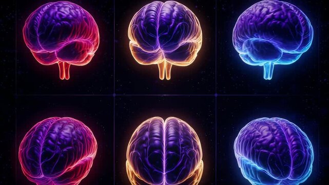 Human Brain Hologram Set with Different Neon Color Variations