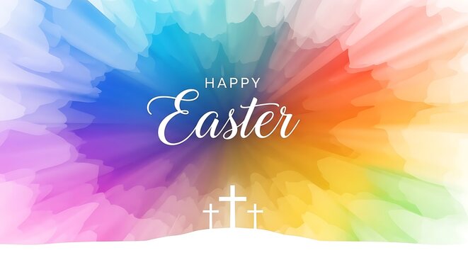 Happy easter greeting with colorful background and crosses