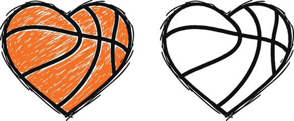 Obraz premium Basketball Heart Sketch Vector Illustration