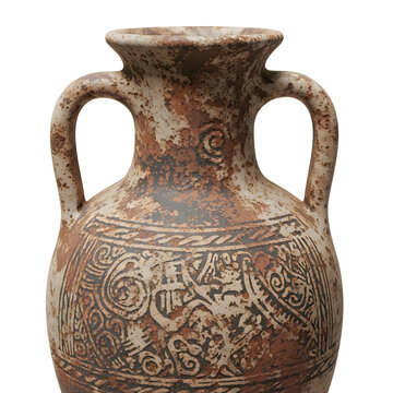 Ancient terracotta vase with handles and intricate designs