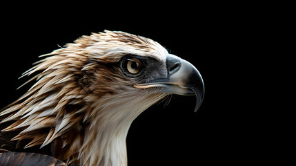 Obraz premium Majestic eagle profile portrait: close-up of bird of prey head isolated on black background