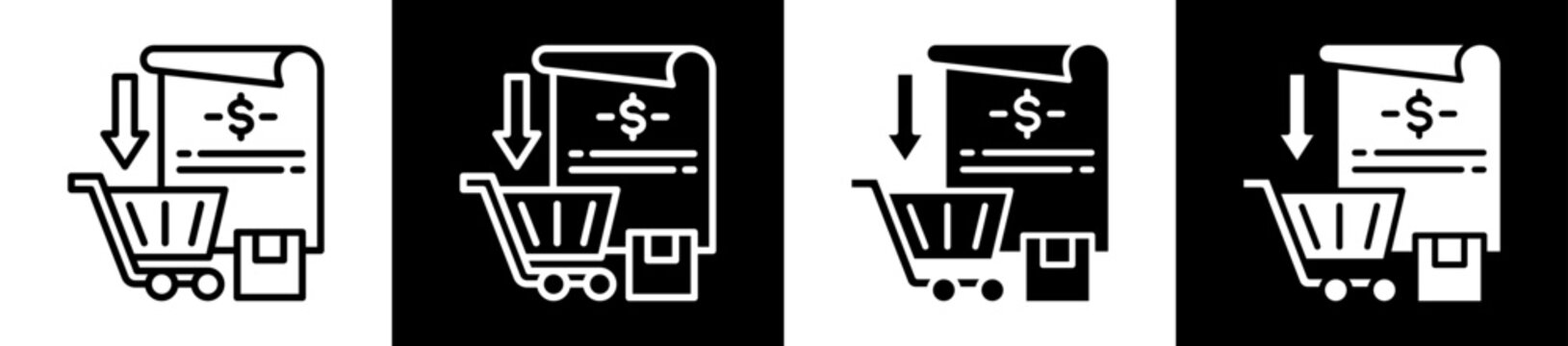 Purchase Requisition Icon Set In Black And White Filled Style Collection