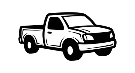 Fototapeta premium Black and white vector illustration of a pickup truck on white background