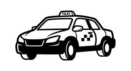 Obraz premium Black and white vector illustration of a taxi cab isolated on a white background