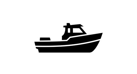 Naklejka premium Black silhouette icon of a fishing boat isolated on white background