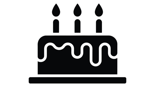 birthday cake icon with candles flat black glyph symbol celebration dessert bakery party anniversary vector illustration isolated on gray background