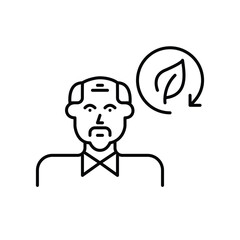 Obraz premium Sustainable user, elderly man and leaf in renew arrow. Pixel perfect, editable stroke vector icon