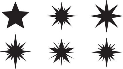 Obraz premium Black Solid Abstract Star Silhouettes Set of Six on White Background