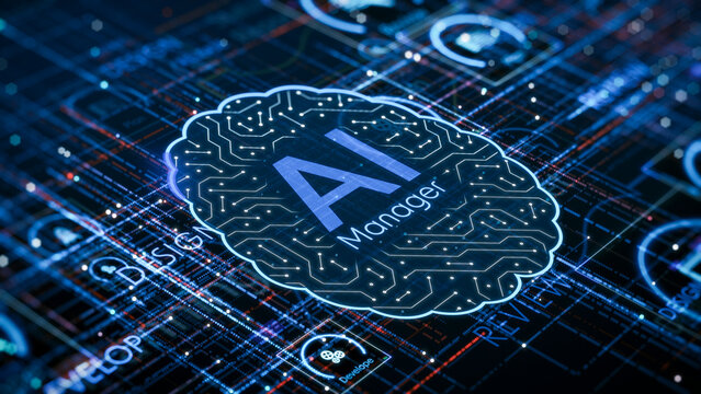 AI assistant for Agile project management, AI automation workflow, project life cycle, conceptual illustration (3d render)