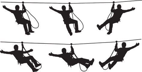 Black Solid Adventure Sport Silhouettes Set of Six on White Background © AADIL