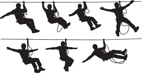 Black Solid Adventure Sport Silhouettes Set of Six on White Background © AADIL
