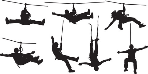 Black Solid Adventure Sport Silhouettes Set of Six on White Background © AADIL