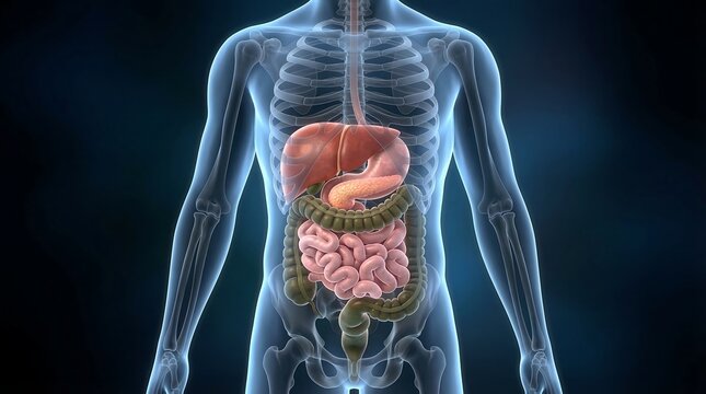 Human Internal Organs and Digestive System 3D Medical Illustration