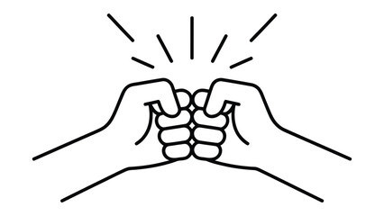 Obraz premium minimal line icon of two hands fist bump, teamwork and friendship concept illustration, partnership support symbol simple outline design