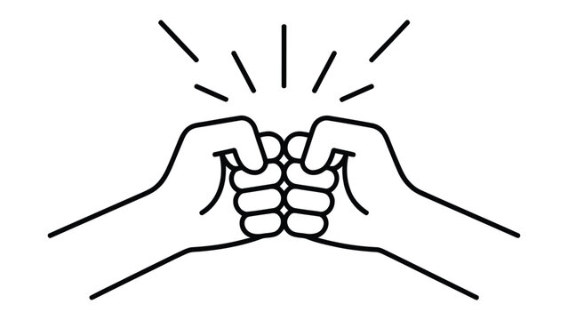 minimal line icon of two hands fist bump, teamwork and friendship concept illustration, partnership support symbol simple outline design