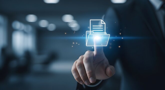 Smart Document Management System Interface with Digital Folder Icon &ndash; Enhancing File Organization and Efficient Data Storage for Modern Businesses