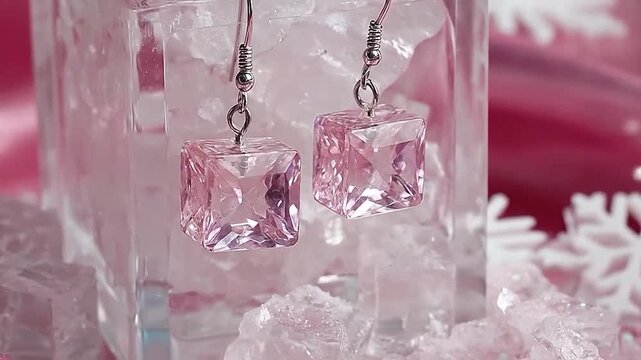 Elegant cubic crystal earrings dangle from a jewelry display