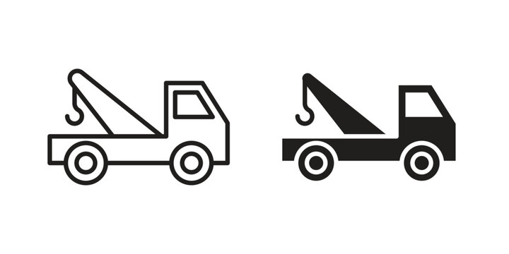 Tow truck icon line drawing. Minimalist style icons