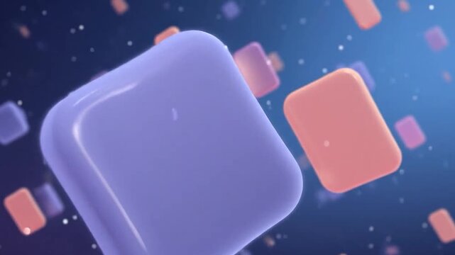 Abstract glowing rounded rectangles float in a dark blue digital space