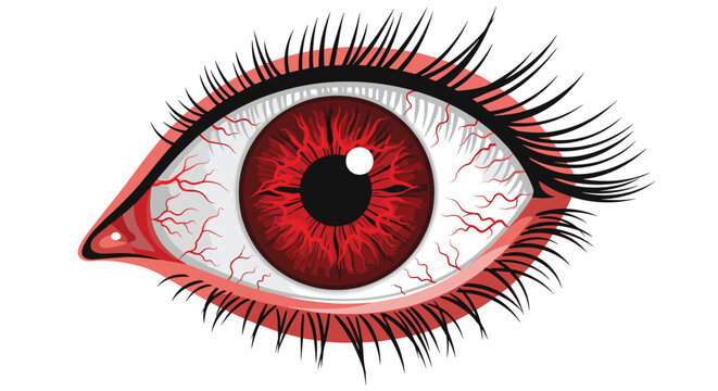 Extreme close up illustration of human eye with red bloodshot sclera and dilated iris showing irritation or severe infection.
