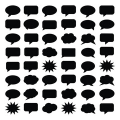 Fototapeta premium Black Speech Bubble Collection, Comic Dialog Bubble Set With Different Shapes And Styles, Minimal Chat Icons For Messaging Apps, Social Media, Website UI Design