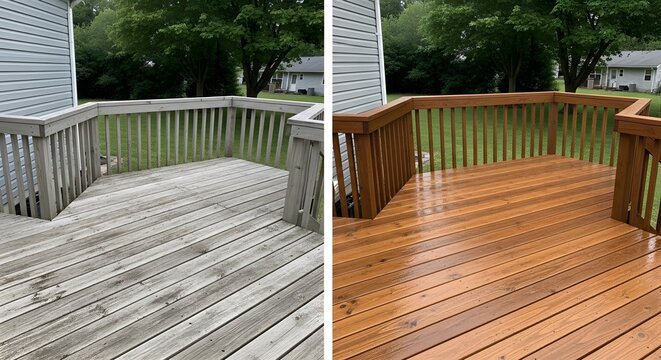 Deck transformation: from grayed wood to richly stained outdoor space with deck staining