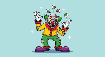 Obraz premium Scary Clown Juggling Eyeballs with Spooky Grin.