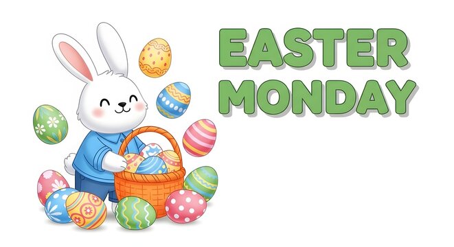 Easter monday illustration with a bunny and eggs