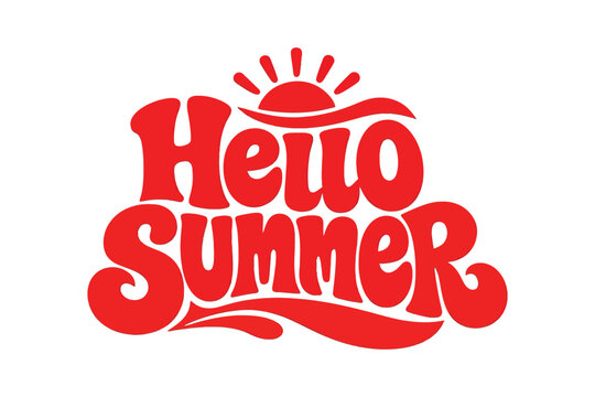 Hello summer typography vector, retro bold lettering design, vintage summer text graphic, red typography artwork, sunny beach style illustration, trendy seasonal print, modern calligraphy poster, appa