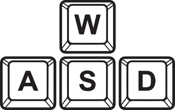 A stylized illustration of four keyboard keys with the letters W A S D on them