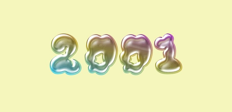 Glossy Metallic 2001 Number Design. Year 2002 Chrome Typography.
