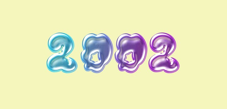 Glossy Metallic 2002 Number Design. Year 2002 Chrome Typography.