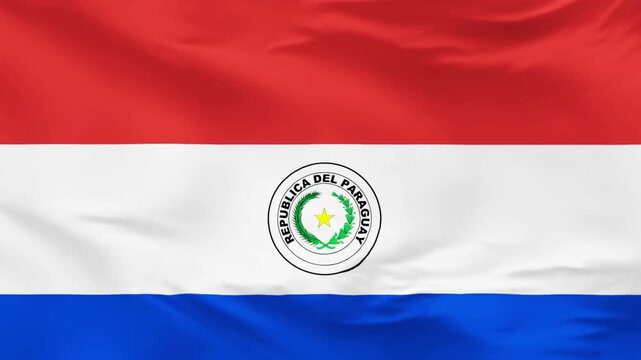 Paraguayan Flag in Vivid Detail: A close-up view of the flag of Paraguay, showcasing its iconic design with bold stripes and emblem.