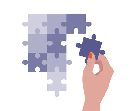 Solving a jigsaw puzzle, placing a piece into a puzzle.